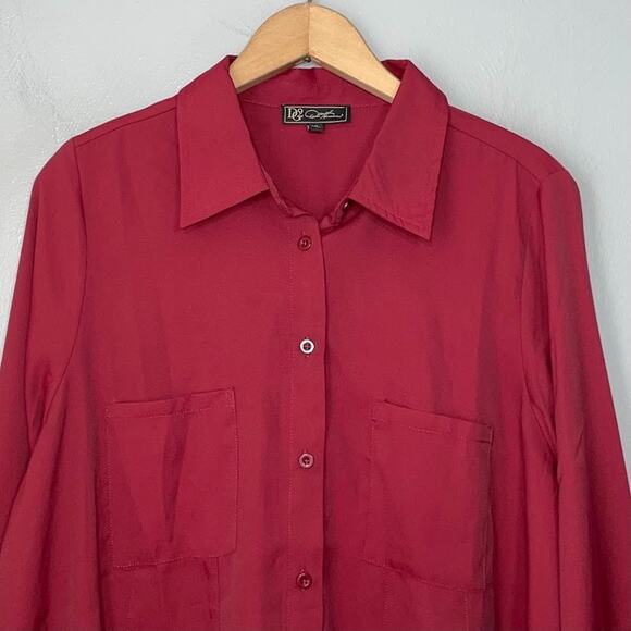 DG2 Diane Gilman Size XL Burgundy Wine Button Up Shirt Old Money Demure Office - Picture 2 of 10